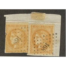 FRANCIA 1871Yv 43B + 43B CON PIQUAGE ESPECIAL PERCE EN LIGNES ( 500 EUROS PARA CARTA ) EN BONITO FRAGMENTO MIXTO MUY RARO